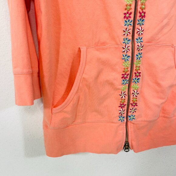 Sundance Y2K Floral Embroidered Full Zip Sweatshirt XS Peach Orange 3/4 Sleeve - Picture 5 of 7